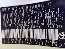 2014 TOYOTA COROLLA WHITE 1.8L AT.  Z24868